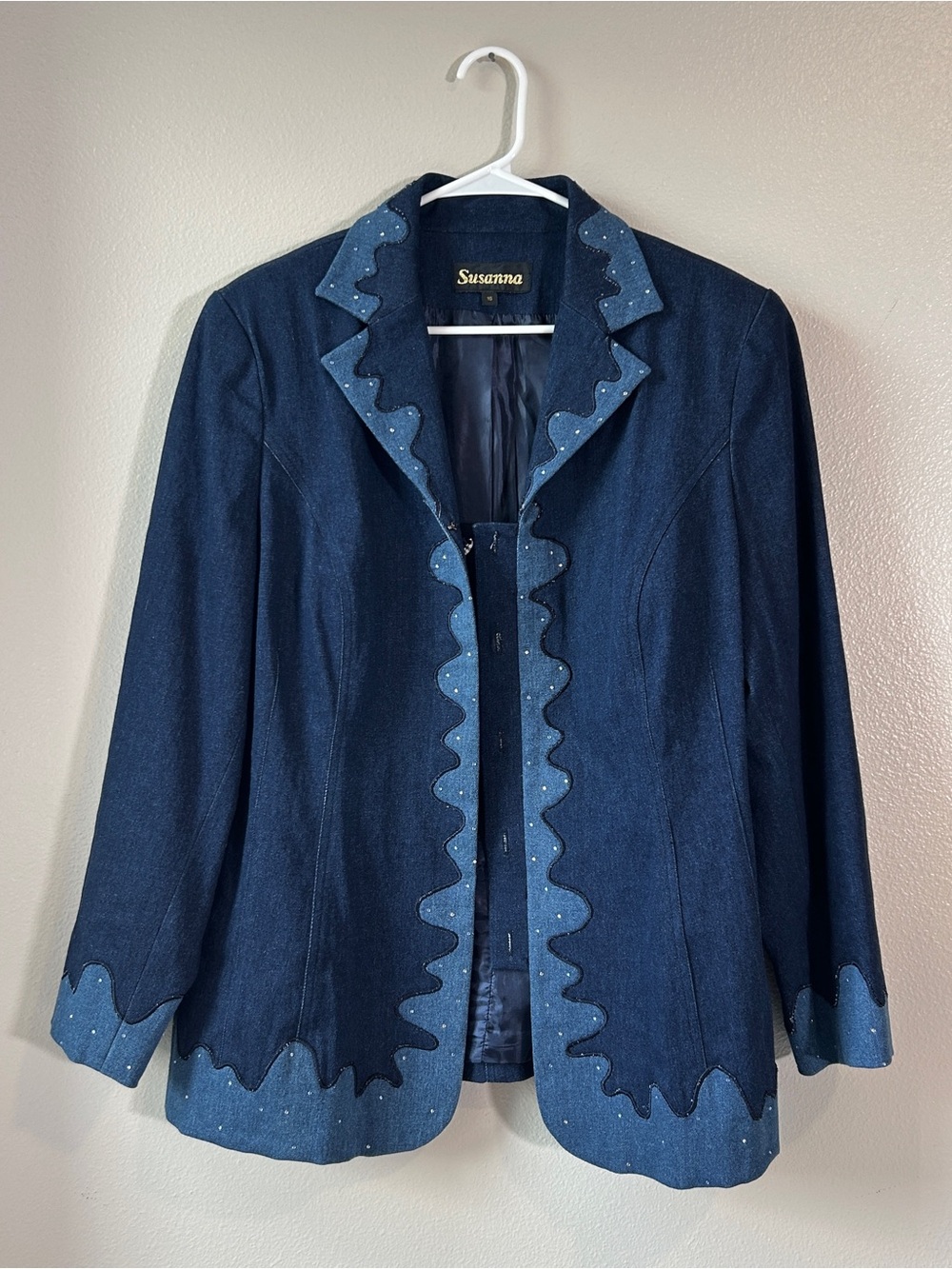 Susanna rhinestone funky vintage denim blazer jacket 16 - Picture 3 of 8